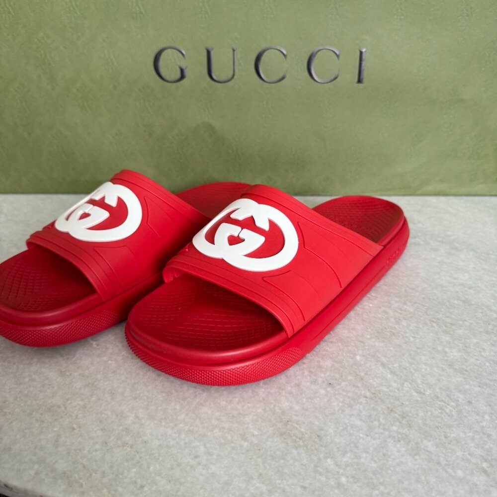 Gucci 780296 Red Rubber Men's GG Sandals, sz Gucci 6 - Picture 4 of 8